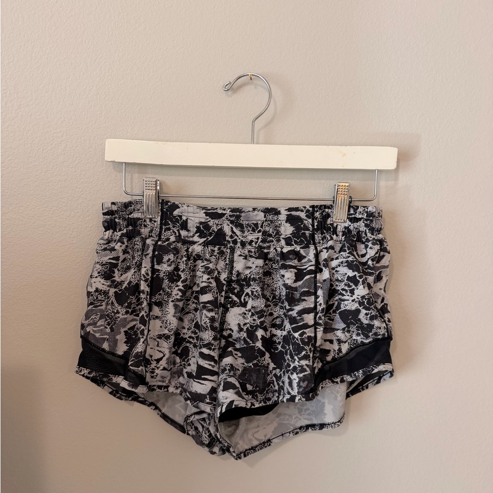 lululemon athletica Black & White Marble-Print Athletic Shorts